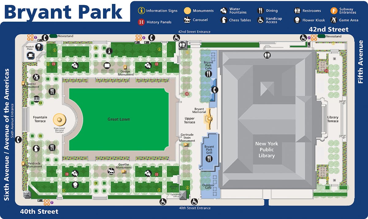 Bryant Park Map Bryant Park Map